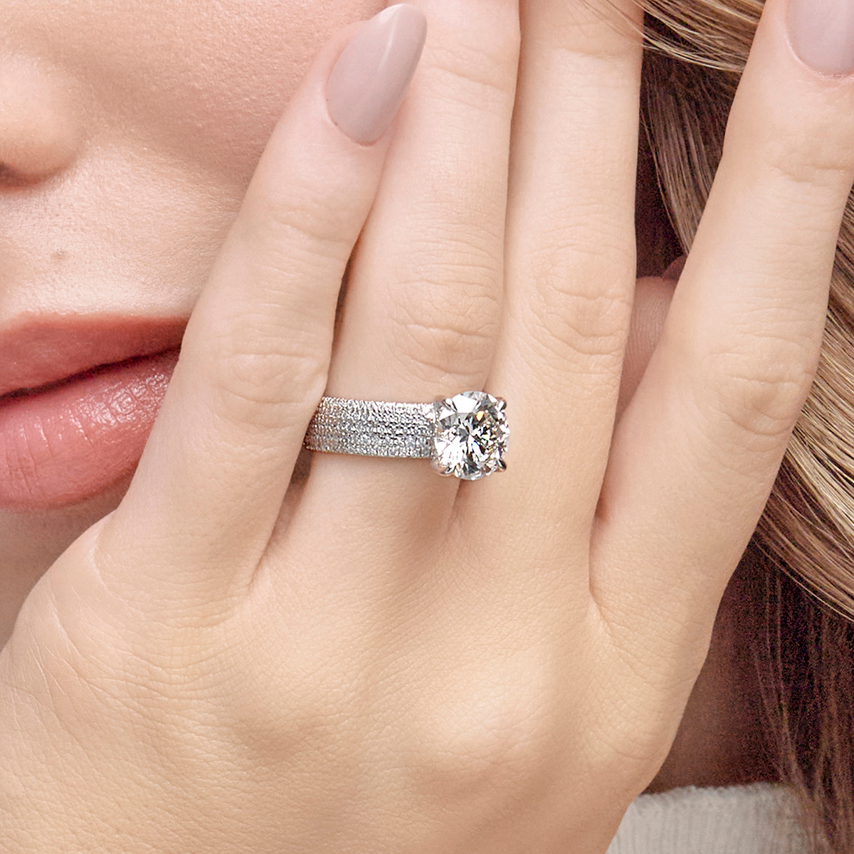 3 7/8 ctw Round Lab Grown Diamond Hidden Halo Engagement Ring