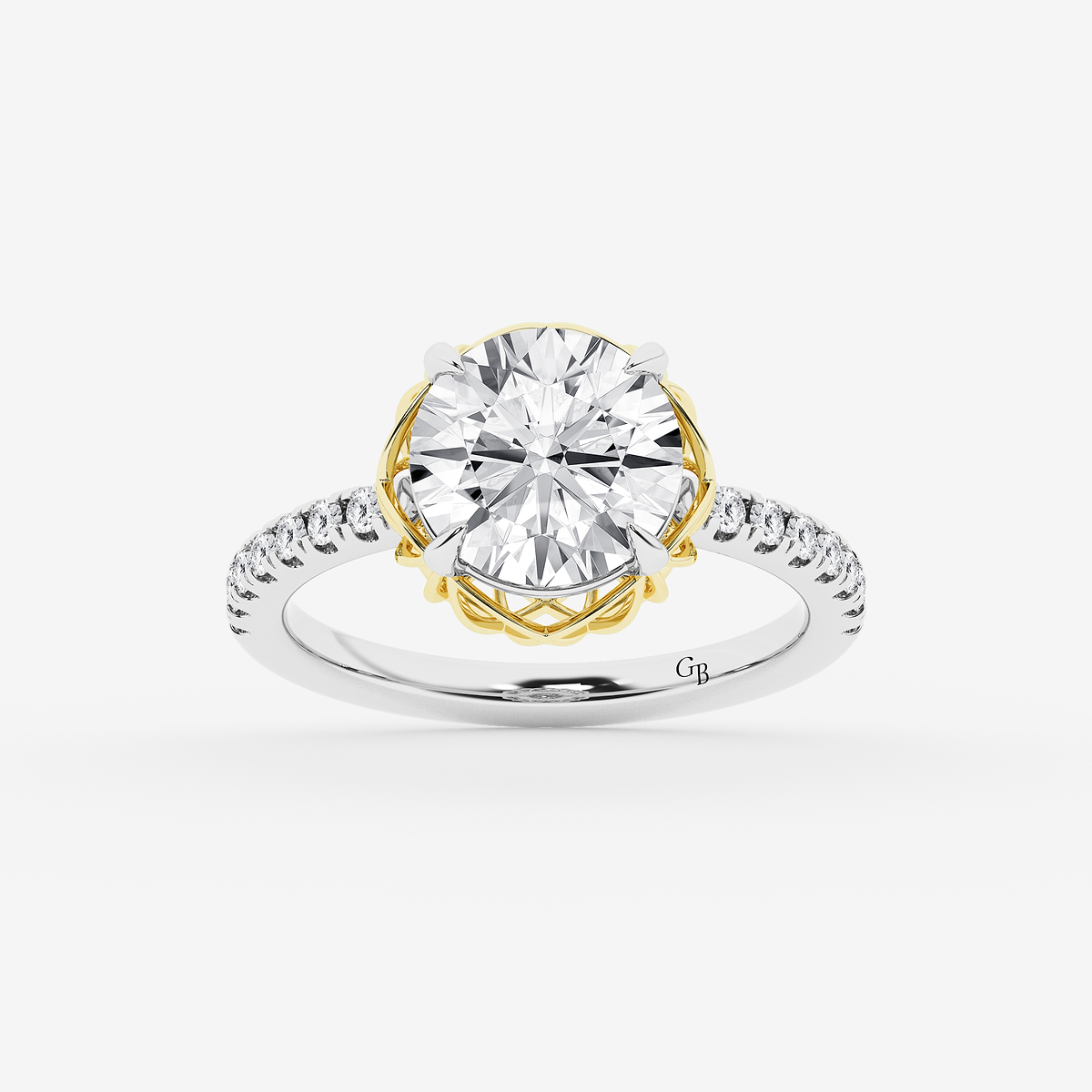 3 1/4 ctw Round Lab Grown Diamond Filigree Side Stone Engagement Ring