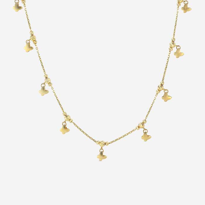Plain Gold Bead and Butterfly Charms Station Necklace