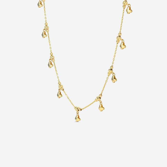 Plain Gold Bead and Butterfly Charms Station Necklace