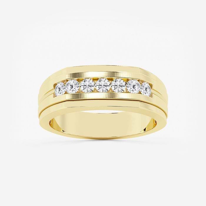 1/2 ctw Round Lab Grown Diamond Seven-Stone Wedding Band with Satin Finish 14K Yellow Gold, F, VS2