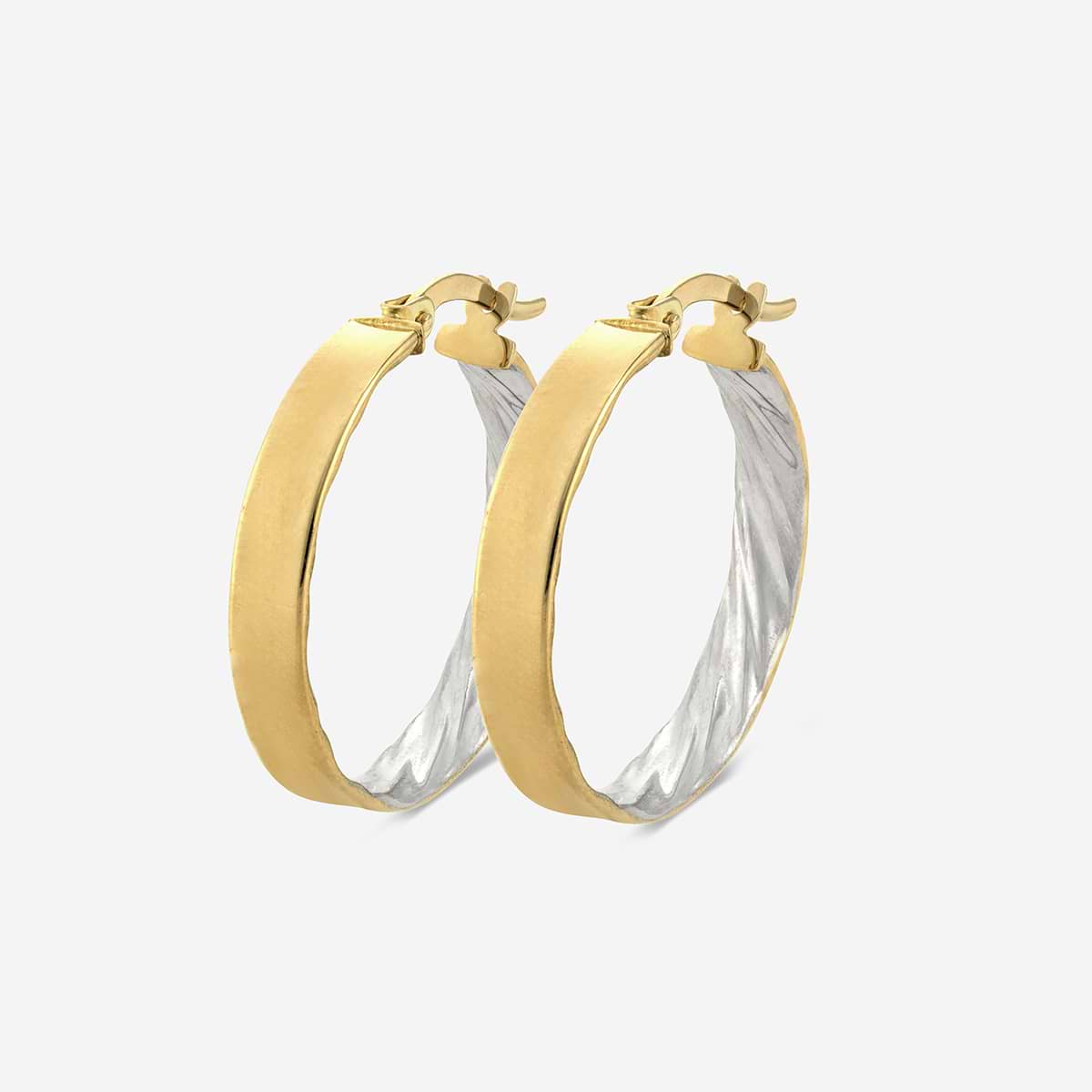 Inside Out Two Color Round Hoop Earrings 14K Two-Tone White & Yellow Gold