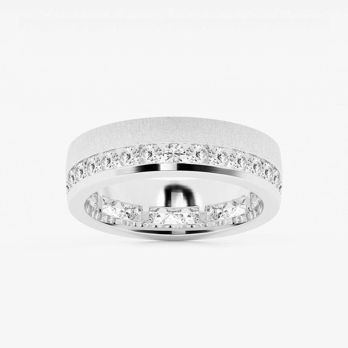 Alianza de eternidad para hombre con diamantes cultivados en laboratorio  redondos de ctw con acabado satinado Oro blanco de 14 quilates de 6,6  mm